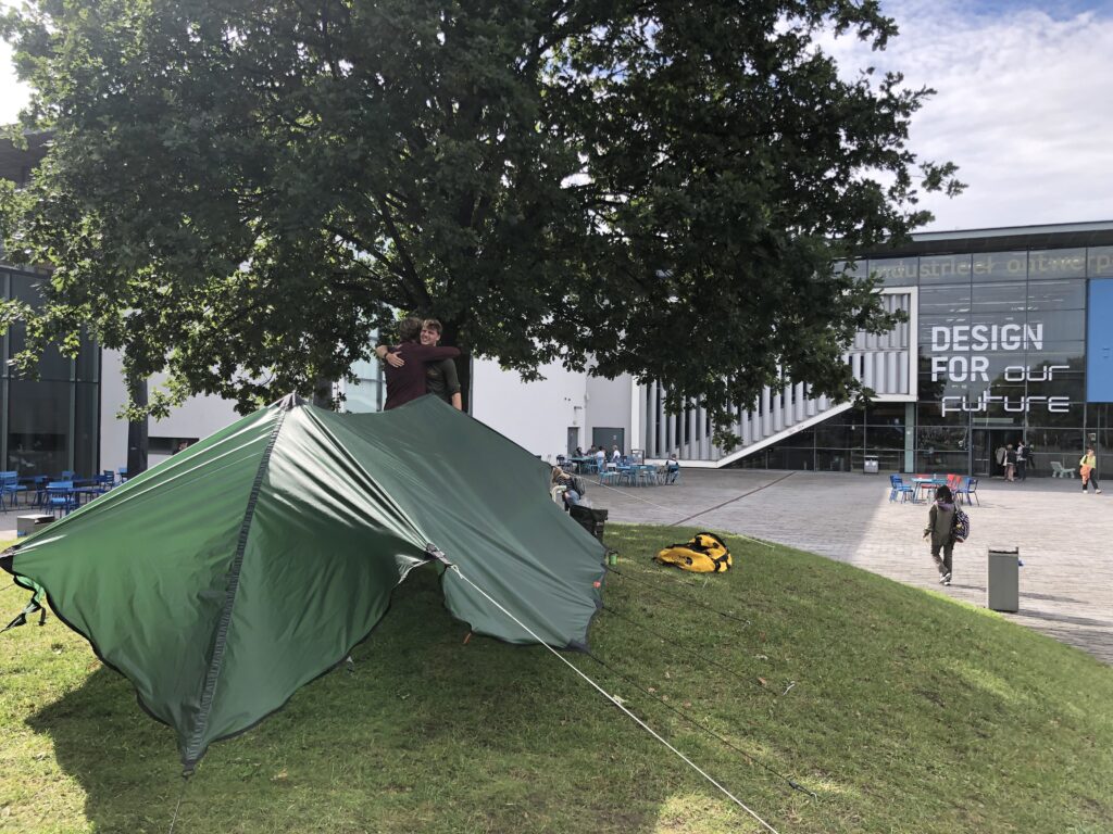 Pitching the outer tent outside the IDE Faculty